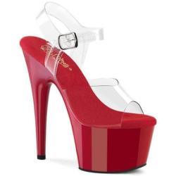 Chaussure pole dance transparente et rouge talon 18 cm Pleaser ADO708/C/R