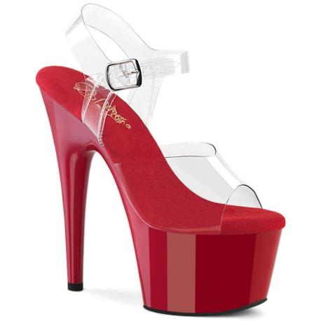 Chaussure pole dance transparente et rouge talon 18 cm Pleaser ADO708/C/R