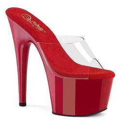 Mule pole dance transparente à plateforme rouge vernis et talon 18 cm ADO701/C/R