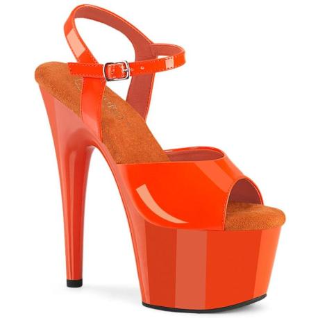 Sandale pole dance orange verni à plateforme assortie et talon 18 cm Pleaser