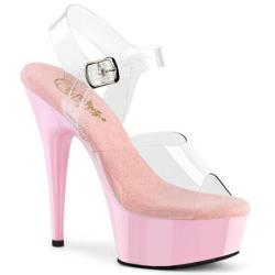 Sandale pole dance transparente à plateforme rose vernis et talon 15 cm Pleaser