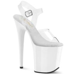 Sandale pole dance transparente à plateforme blanche plexi et talon 20 cm FLAM808/C/W