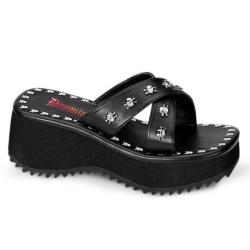 Mules gothiques compensées Demonia Cult "Skulls & Spikes
