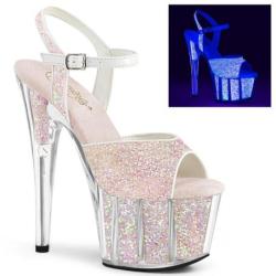 Sandale pole exotic opale pailletée fluo à plateforme plexi et talon 18 cm Pleaser