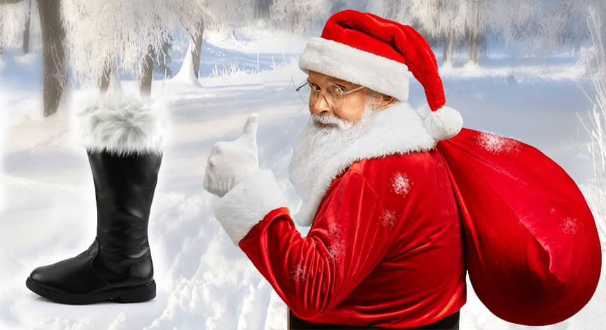 Botte père Noël noire et fourrure blanche